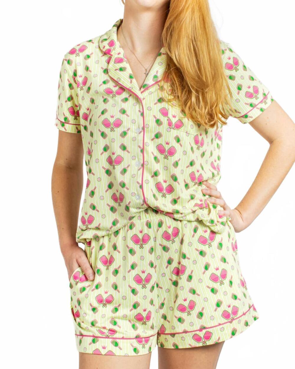 NEW THE ROYAL STANDARD pickleballer short sleeve button up sleep shirt and short